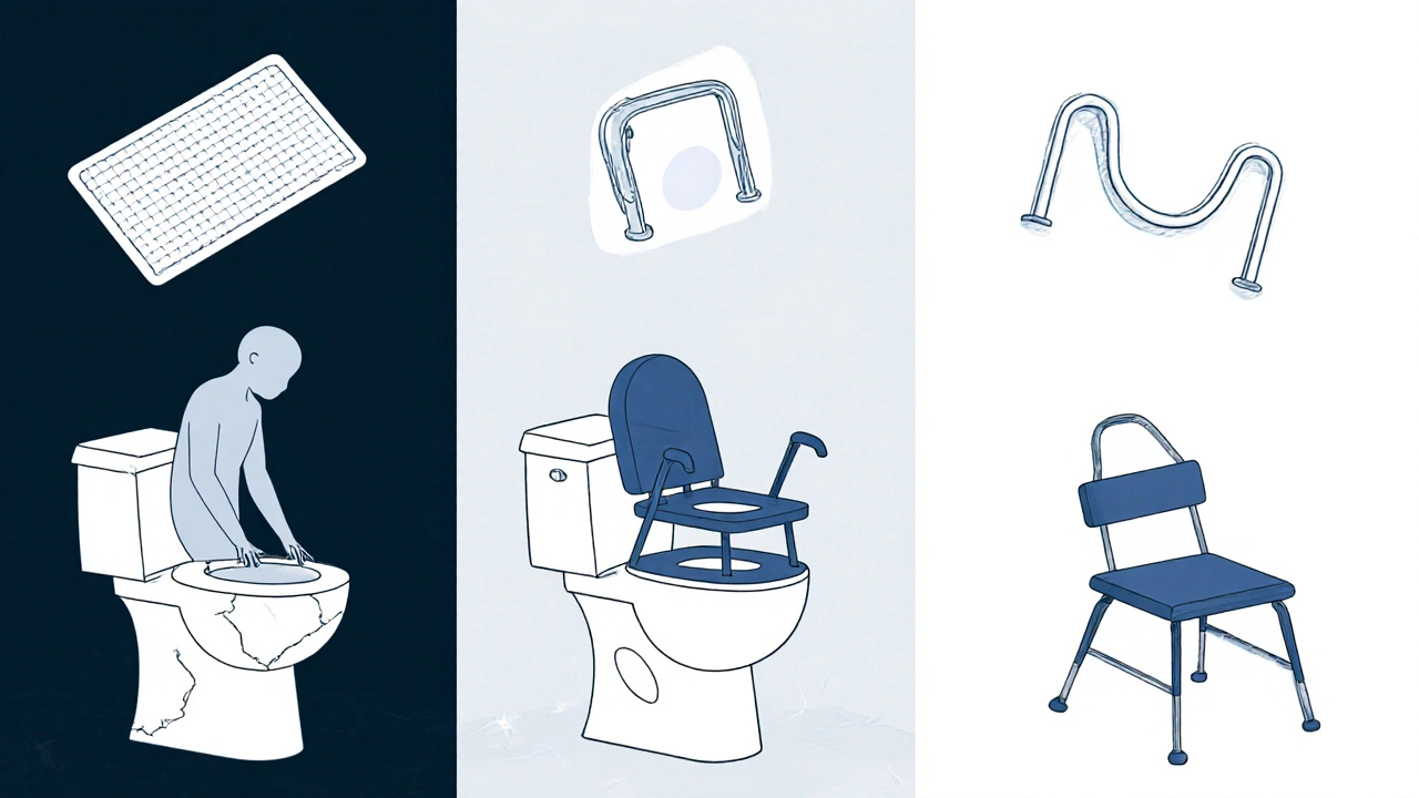 Conceptual image showing the difference between unsafe and safe toilet use after knee surgery.