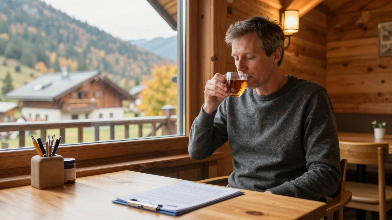 Canadian man recovering peacefully in a mountain guesthouse after heart surgery