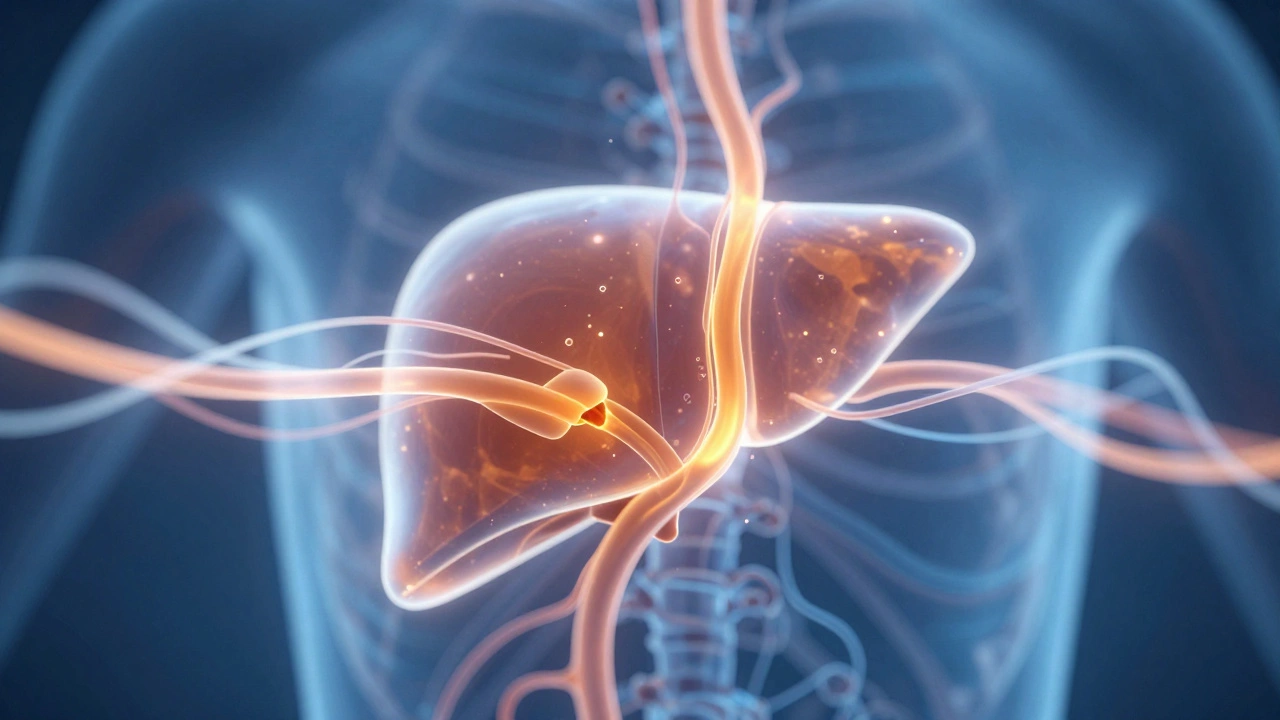 Abstract visualization of liver metabolism and metabolic acid risk.