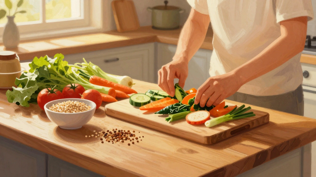Person preparing a healthy meal to support diabetes management.
