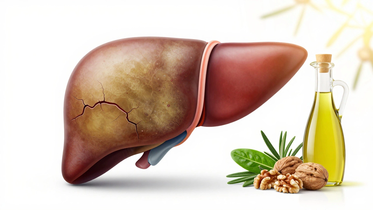 Conceptual image showing the transition from a scarred, diseased liver to a healthy, vibrant liver.