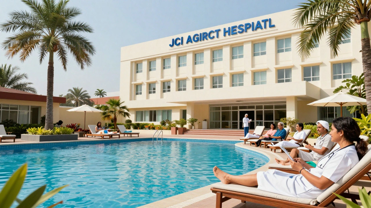 Happy patients relaxing at Indian medical tourism resort