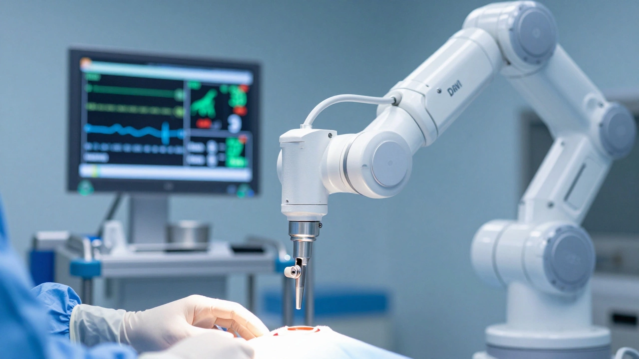 Surgeon using robotic arm in a high-tech Indian operating room