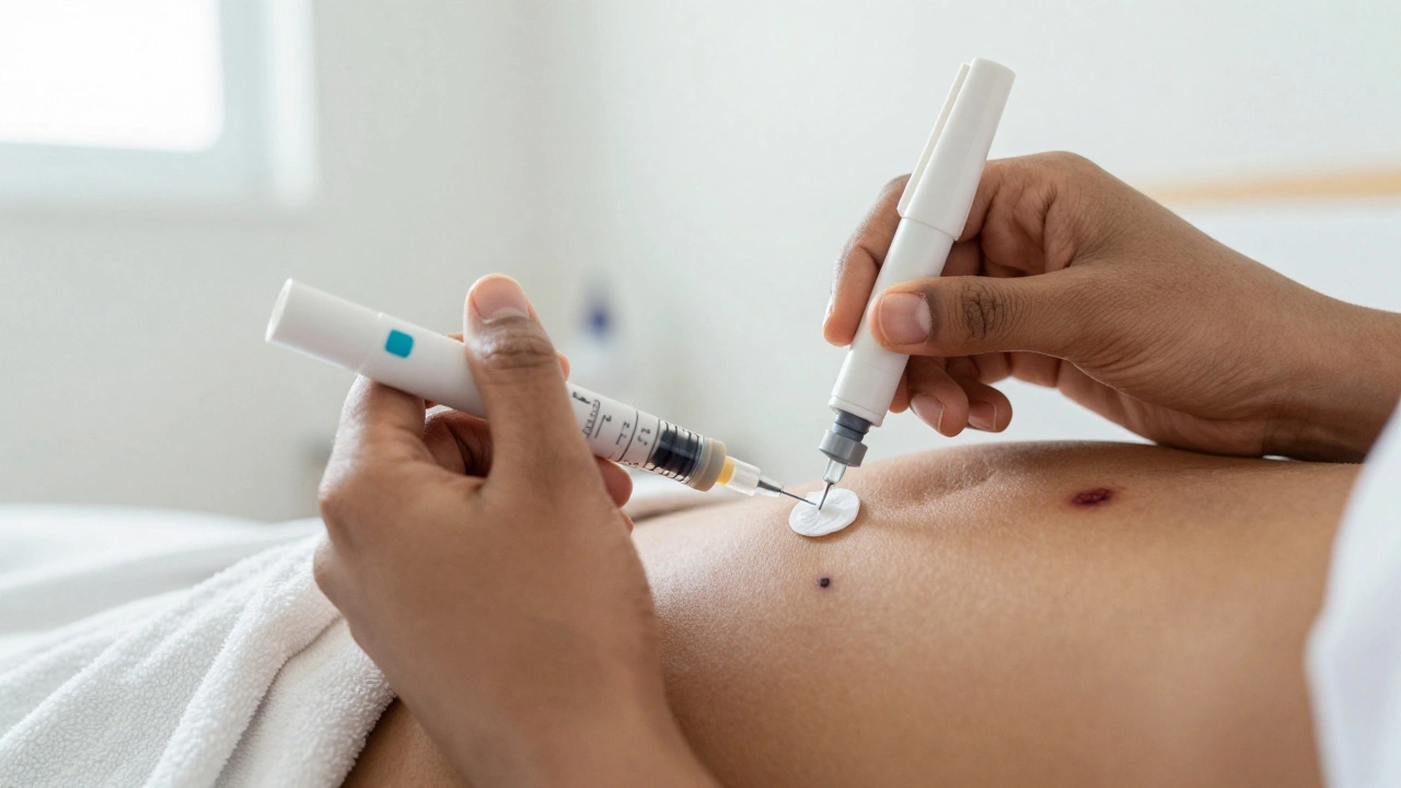 Close-up of Indian woman administering IVF hormone injection at home