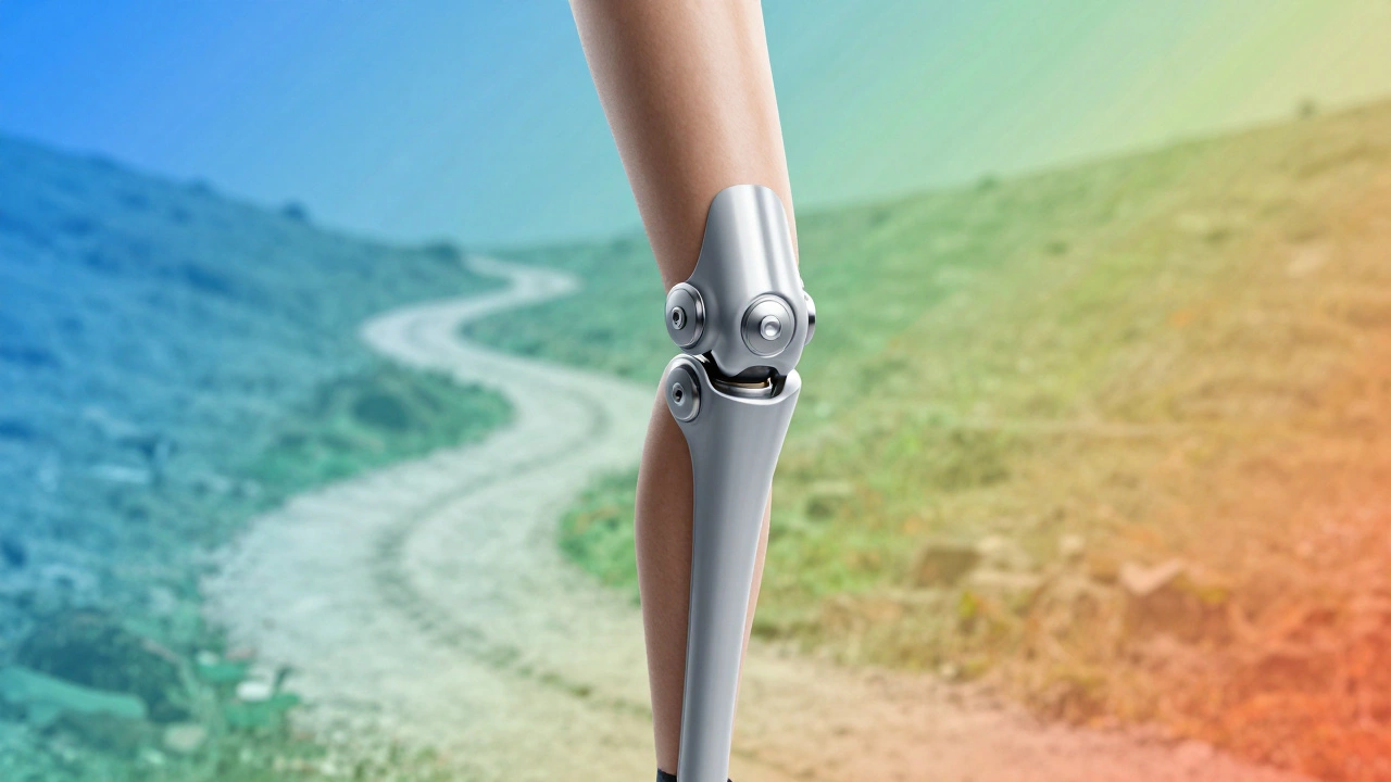 Realistic knee replacement implant symbolizing mobility