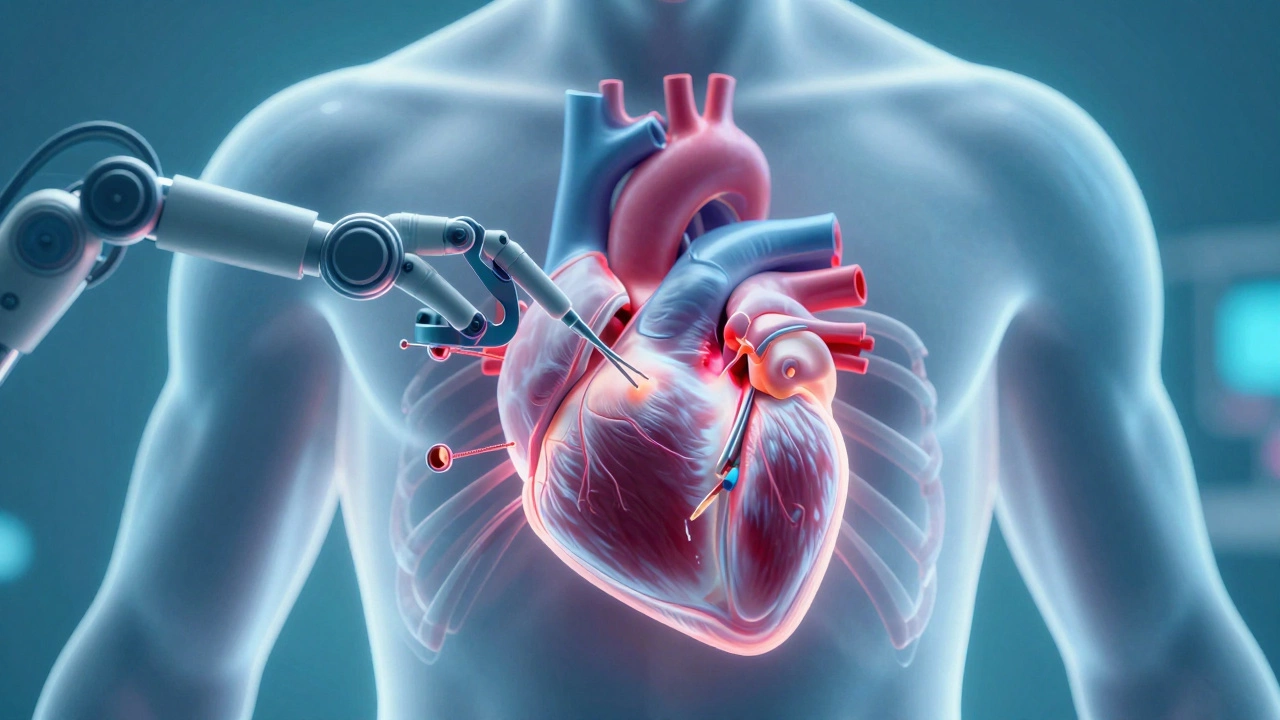 Robotic arms performing minimally invasive heart surgery