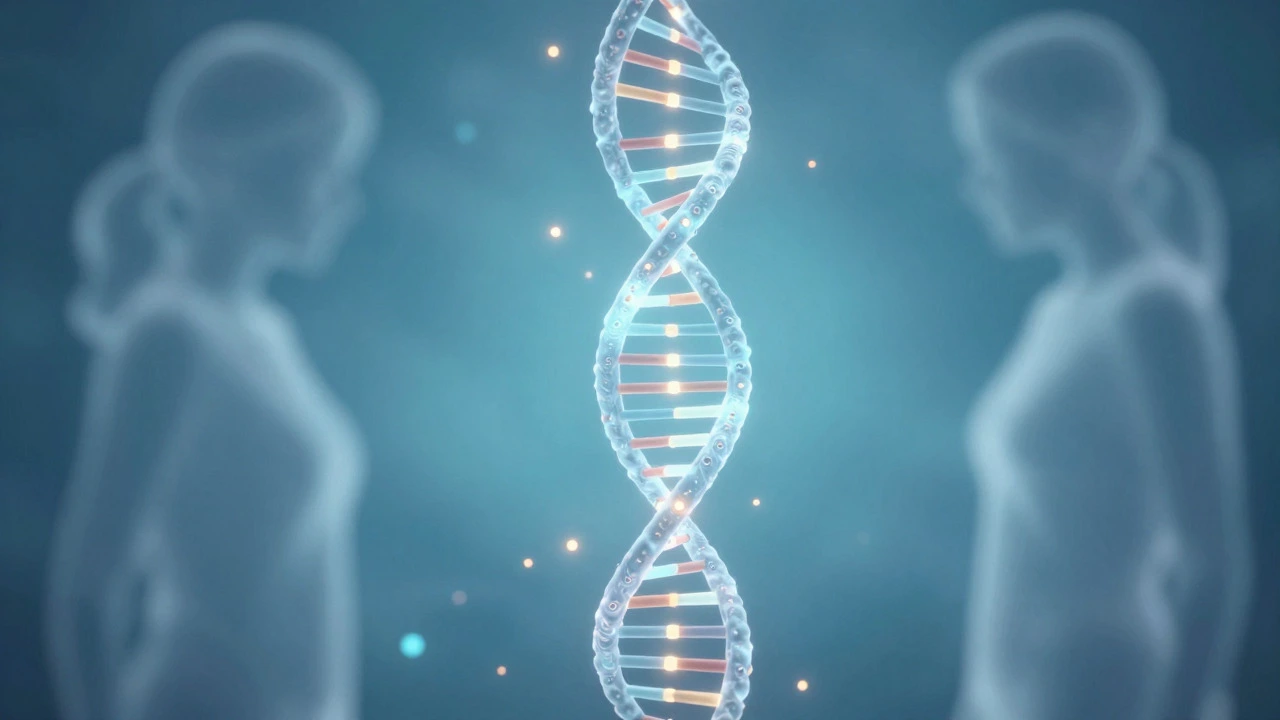 Abstract illustration of DNA and epigenetics, representing the science behind IVF fertility outcomes.