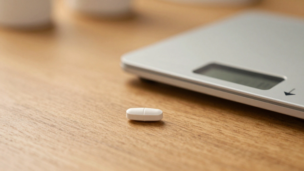 Oral diabetes pill next to weight loss scale