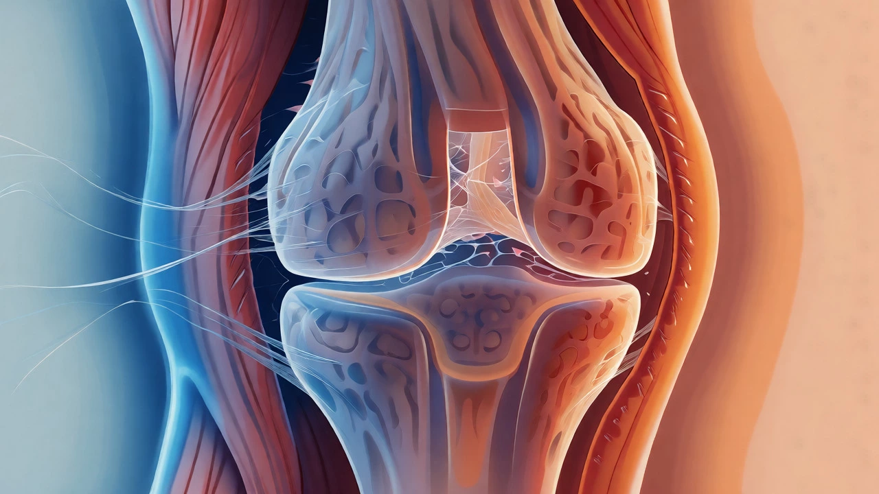 Conceptual visualization of scar tissue breaking down inside a healing knee joint.