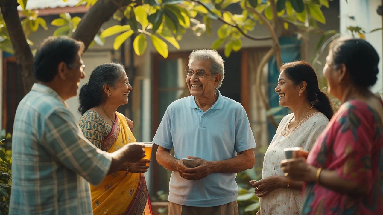 Cancer survivor laughing with friends and family in a sunny garden