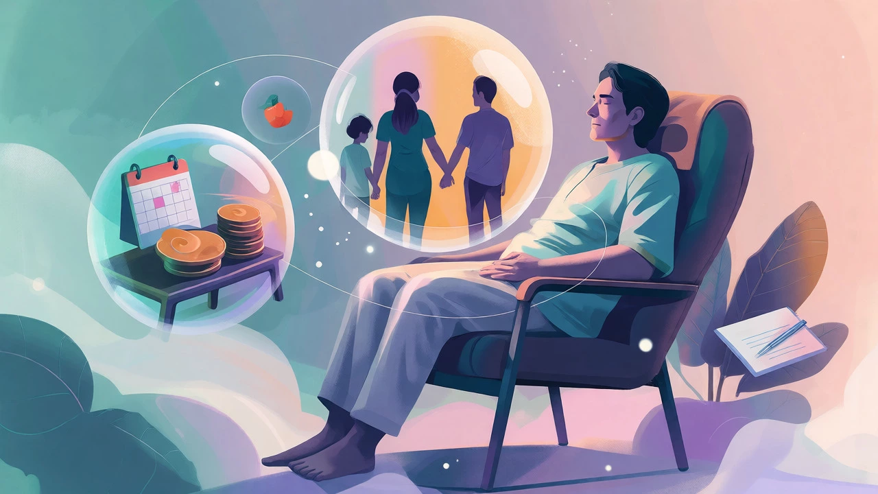 Conceptual art showing emotional, financial, and physical support surrounding a patient