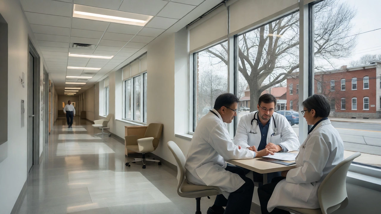 Doctors collaborating in a bright, modern consultation room at Mayo Clinic
